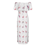 flamingo pink print 3A Women's Off Shoulder Ruffle Boat Neck Dress (Model D71)