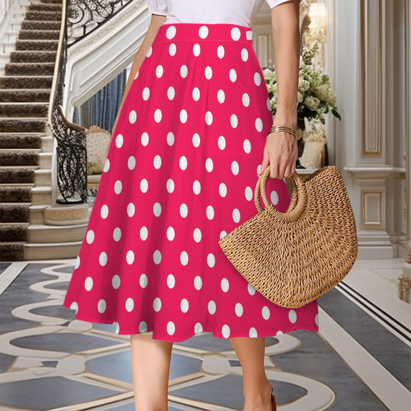 Polka Dots Elastic Waist Pocket Midi Skirt