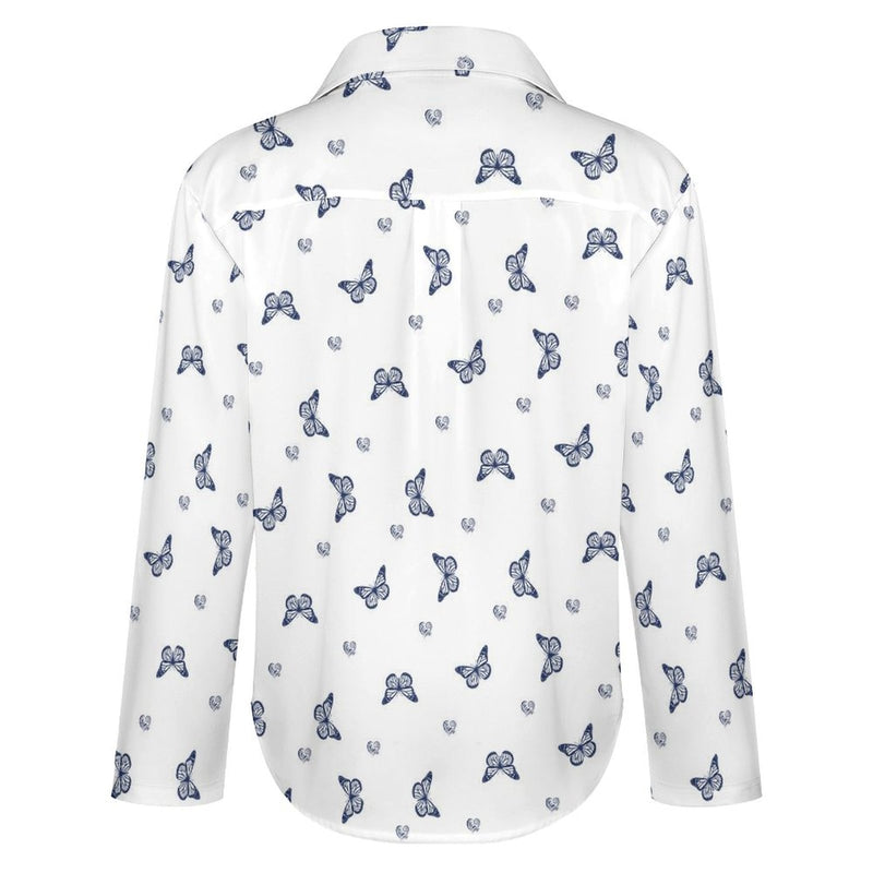 Long Sleeve Blouse (B648) Cropped hem shirt