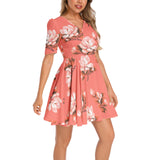 Short Sleeve Ruched Bust Flared Hem Dress