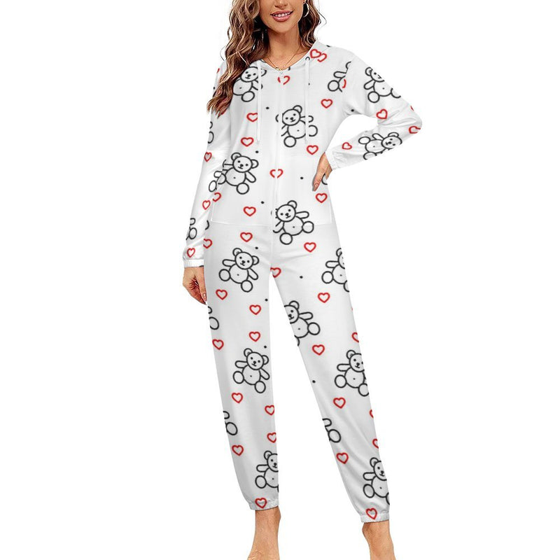 One-Piece Zip-Up Hooded Loungewear Pajamas