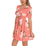 Short Sleeve Ruched Bust Flared Hem Dress