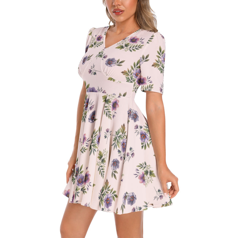 Short Sleeve Ruched Bust Flared Hem Dress