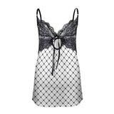 inverted net print 4A Lace Low Cut Backless Cami Dress (D72)