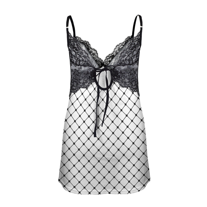 inverted net print 4A Lace Low Cut Backless Cami Dress (D72)