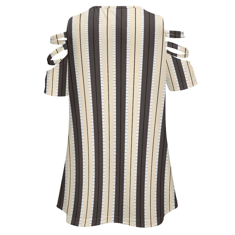 Women&#039;s Off Shoulder Zip V-Neck Tunic BE zip off shoulder top