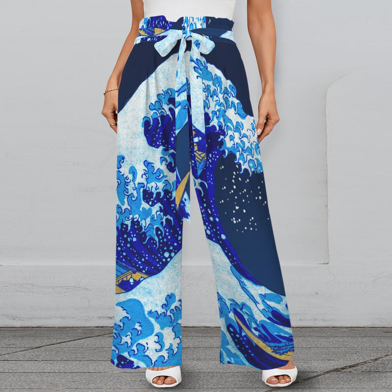 5blue wave7 Strappy Elastic Waist Wide Leg Pants with Pockets