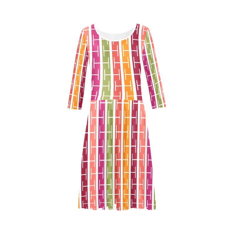 lifesaver colored print Tethys Half-Sleeve Skater Dress(Model D20)