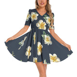 Short Sleeve Ruched Bust Flared Hem Dress