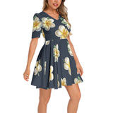 Short Sleeve Ruched Bust Flared Hem Dress