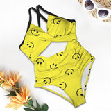 black solid print skirt Women's Twist Front Tie Back Swimsuit (Model S57)