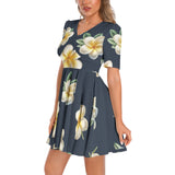 Short Sleeve Ruched Bust Flared Hem Dress