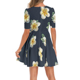 Short Sleeve Ruched Bust Flared Hem Dress