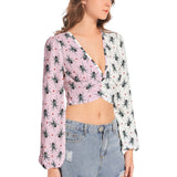 Women's Deep V-Neck Lantern Sleeve Crop Top