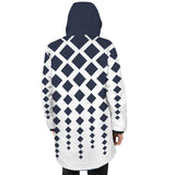 dk blue print 10K Men's Mid-Length Hooded Coat (Model H69)