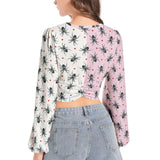 Women's Deep V-Neck Lantern Sleeve Crop Top
