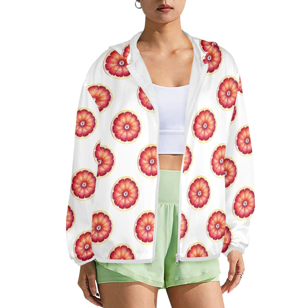 grapefruit wheel print Women's Lightweight Sun Protection Hoodie (Model H62)