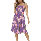 Sleeveless Square Neck Flare Hem Midi Dress