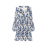 orchid print delft blue ombre V-Neck Loose Fit Dress (Model D62)