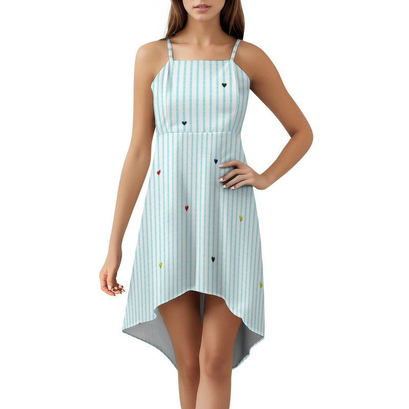 Women&#039;s High-Low Spaghetti Strap Dress Tailcoat skirt