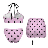 pink dot suit Drawstring Halterneck Three-Piece Swimsuit Skirt
