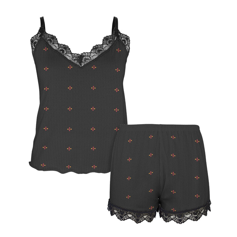 diamond net print 10A Women's Lace Camisole Pajama Set