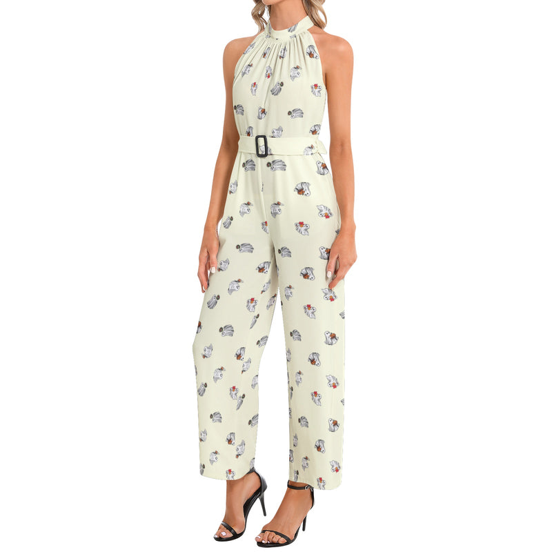 Halter Neck Buckle Belted Jumpsuit