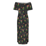 smokey ink monarch medley print 2A Women's Off Shoulder Ruffle Boat Neck Dress (Model D71)
