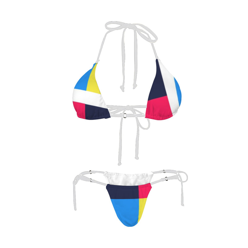 color block print 4D Women's Halter String Bikini Set