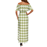 Houndstooth Women's Off Shoulder Ruffle Boat Neck Dress