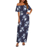 iris print dk print Women's Off Shoulder Ruffle Boat Neck Dress (Model D71)