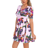 Short Sleeve Ruched Bust Flared Hem Dress