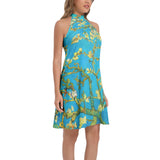 Tie Back Halter Neck Flared Dress