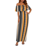 eclectic stripe print Women's Off Shoulder Ruffle Boat Neck Dress (Model D71)