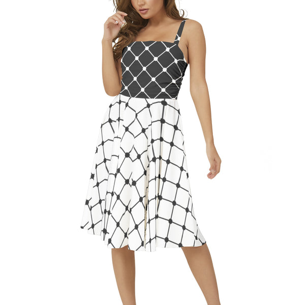 Sleeveless Square Neck Flare Hem Midi Dress