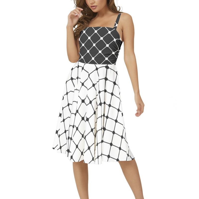 Sleeveless Square Neck Flare Hem Midi Dress