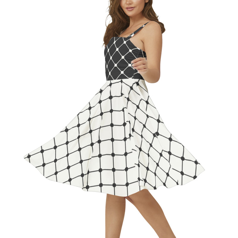 Sleeveless Square Neck Flare Hem Midi Dress