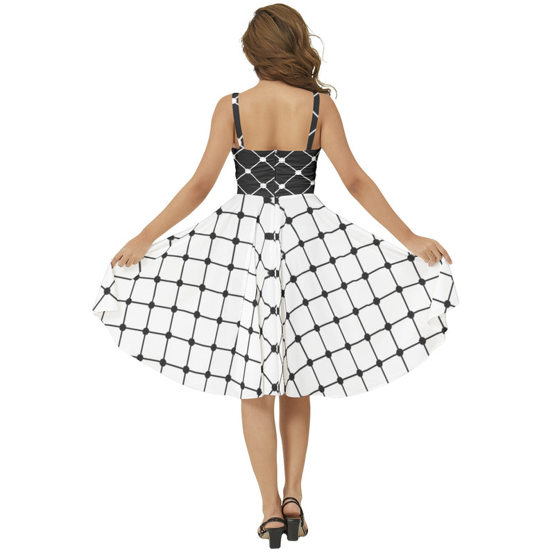 Sleeveless Square Neck Flare Hem Midi Dress