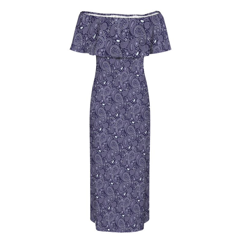 Paisley Royale Women's Off Shoulder Ruffle Boat Neck Dress (Model D71)