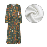 Butterfly Round Neck Long Sleeve Belted Maxi Dress