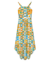 Retro Petals High-Low Spaghetti Tailcoat Skirted Strap Dress