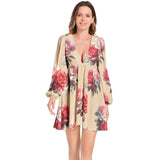 Lantern Sleeve Deep V-Neck Short Dress