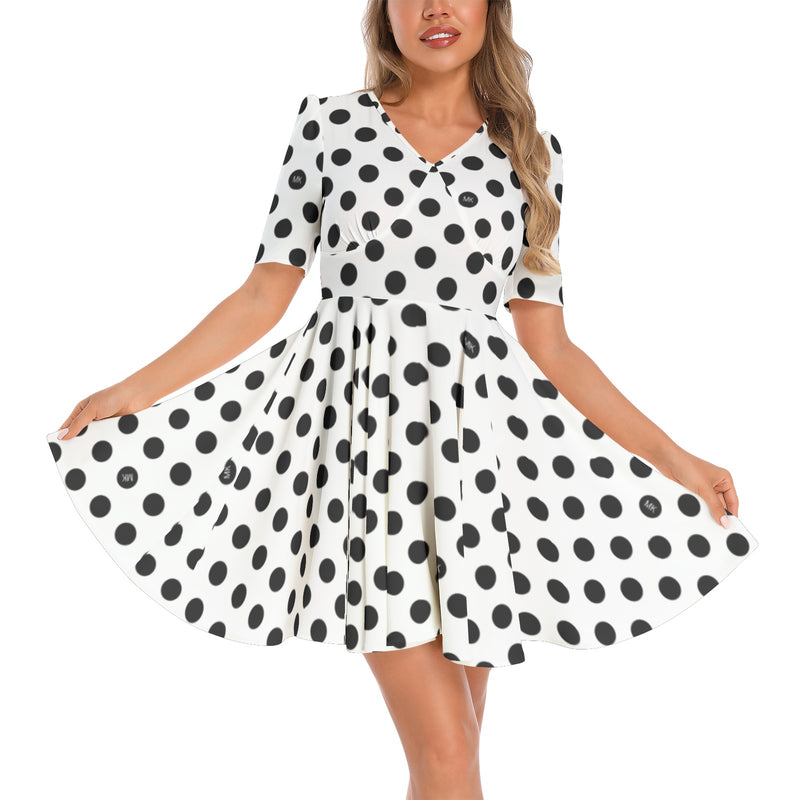 Short Sleeve Ruched Bust Flared Hem Dress