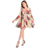Lantern Sleeve Deep V-Neck Short Dress
