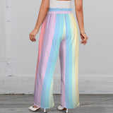 purple eclectic stripe print 2A Strappy Elastic Waist Wide Leg Pants with Pockets