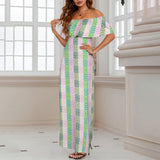 AKA GREEK Women's Off Shoulder Ruffle Boat Neck Dress (Model D71)