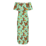 Butterfly Women's Off Shoulder Ruffle Boat Neck Dress