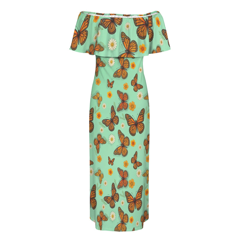 Butterfly Women's Off Shoulder Ruffle Boat Neck Dress