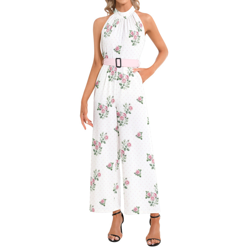 Halter Neck Buckle Belted Jumpsuit