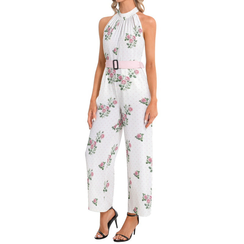 Halter Neck Buckle Belted Jumpsuit